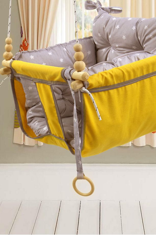 Wag Swing Sarı Çocuk Ahşap Bebek Hamak Ev Tavan Bahçe Salıncağı - 4