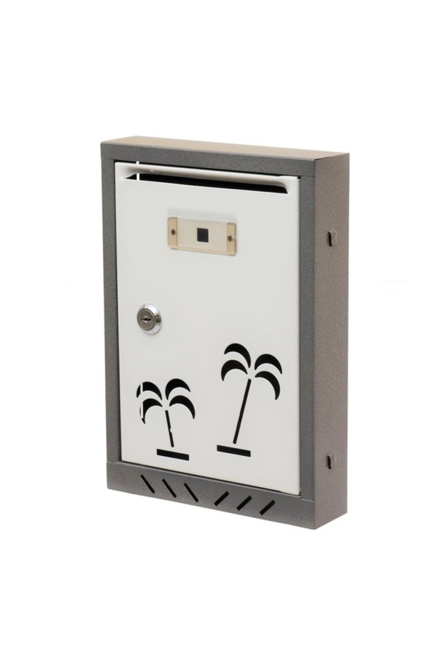 White-Grey Palm Tree Patterned Metal Mailbox