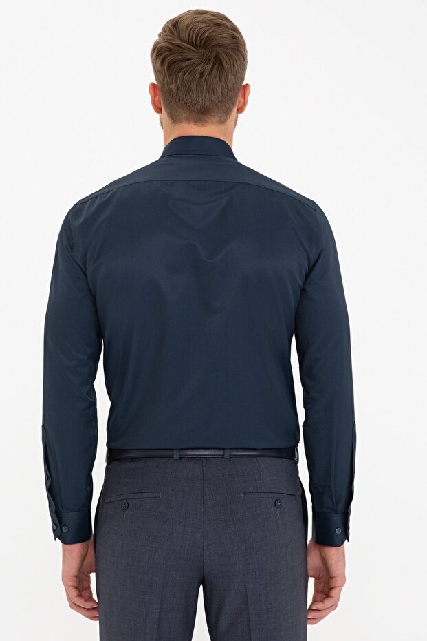 Lacivert Slim Fit Basic Gömlek - 3