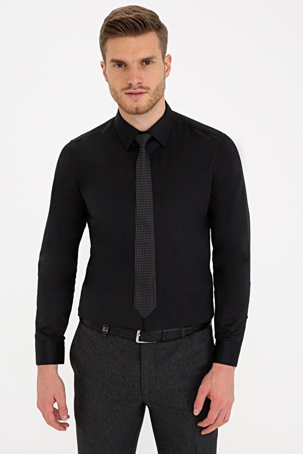 Siyah Slim Fit Basic Gömlek - 1