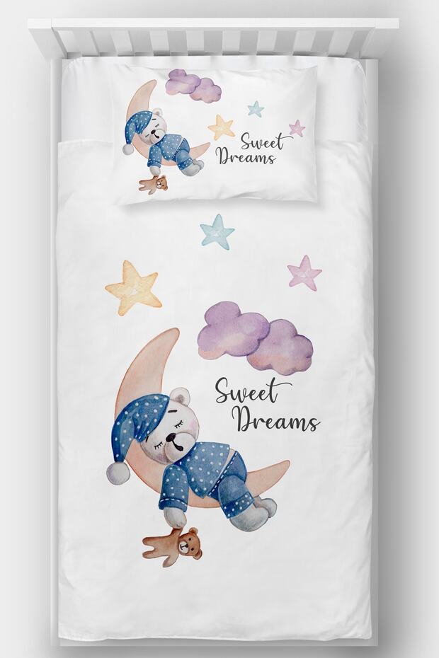 White Sleeping Bear on the Moon Single Bedspread