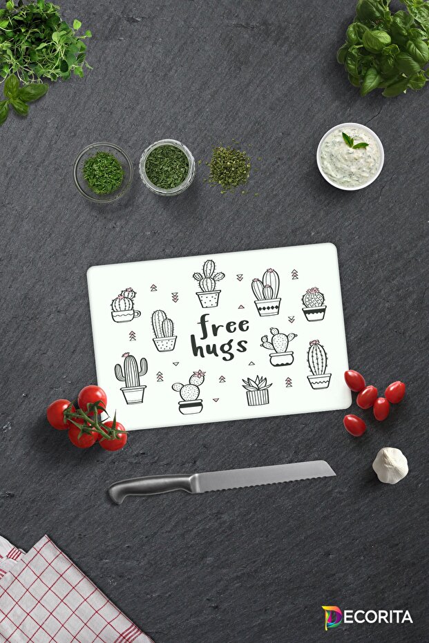 Free Hugs | Glass Cutting Board - Glass Cutting Board | 20cm X 30cm
