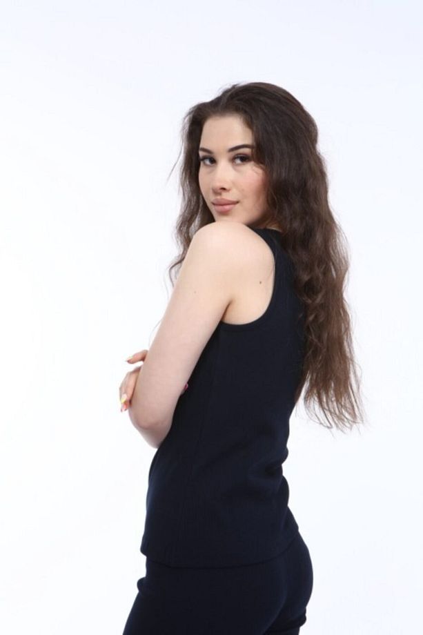 Lacivert Fitilli Basic Kaşkorse Örme Atlet - 3