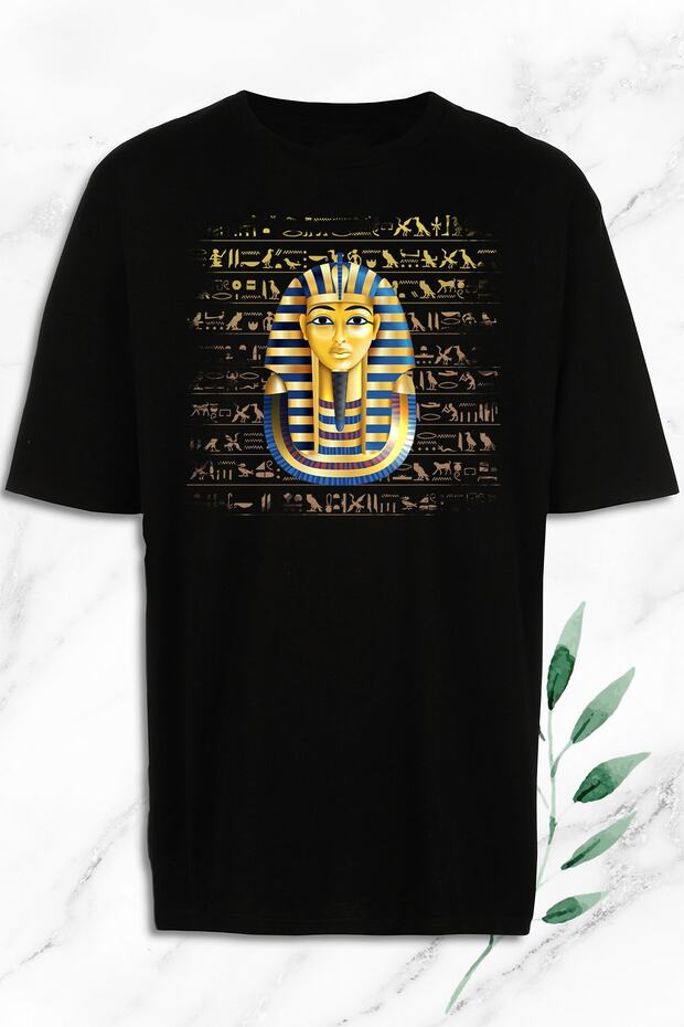 Unisex Black Oversize Mythology Ancient Egypt Printed T-Shirt