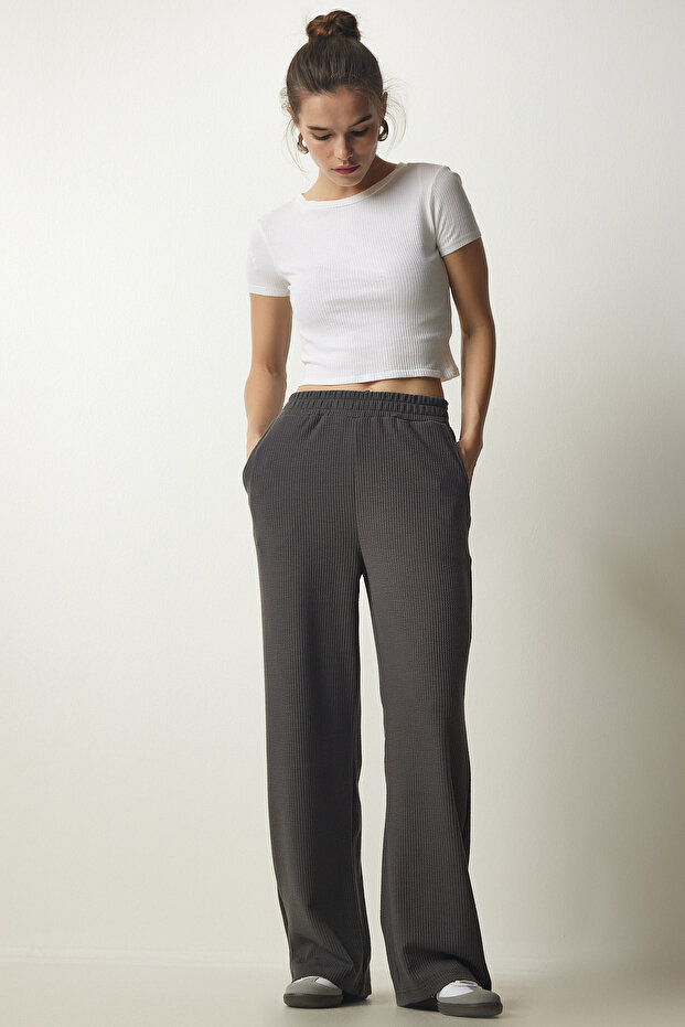Women's Smoked Corded Knitted Trousers EW00005