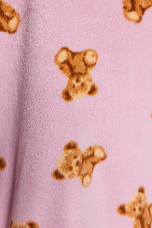 Pembe Polar Ayıcıklı Kışlık Örme Pijama Takımı THMAW24PT00272 - 4