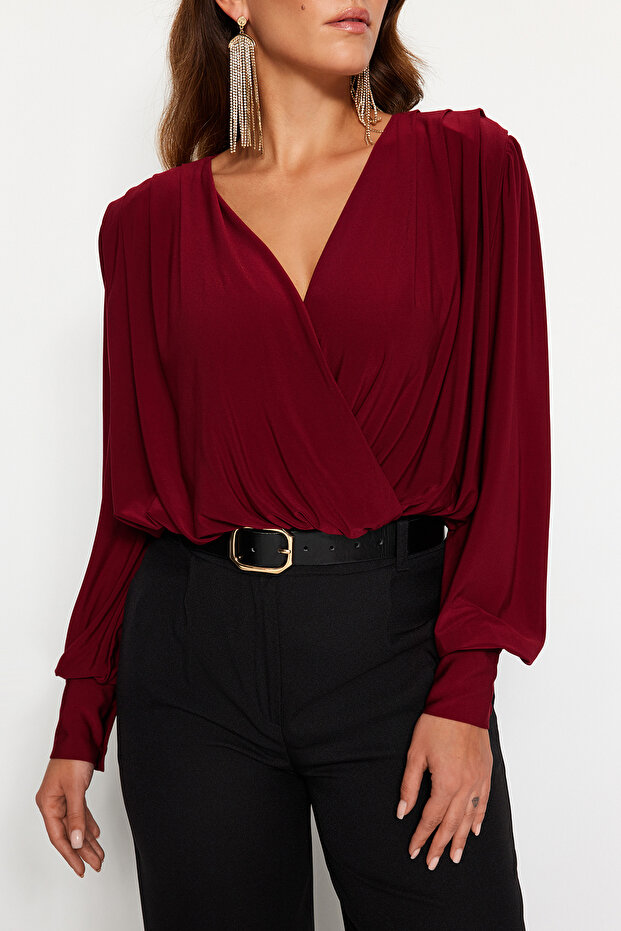 Koyu Bordo Anvelop Çıtçıtlı Örme Body TPRSS21BD0029 - 4