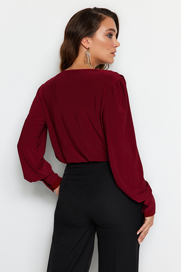 Koyu Bordo Anvelop Çıtçıtlı Örme Body TPRSS21BD0029 - 6