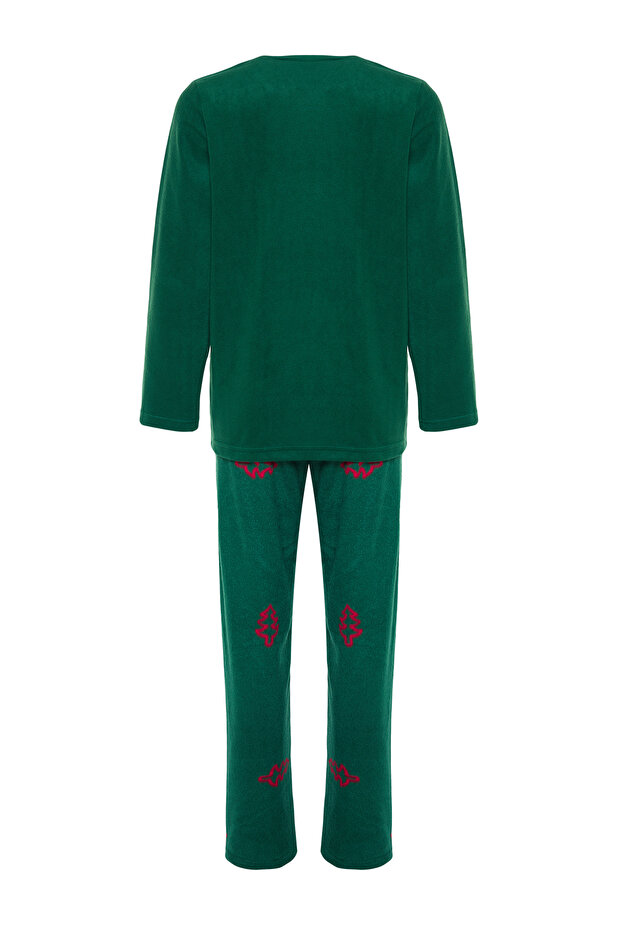 Yeşil Yılbaşı Temalı Polar Kışlık Örme Pijama Takımı THMAW24PT00265 - 8