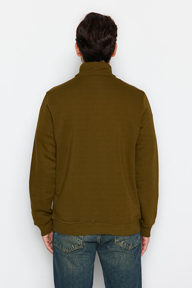 Yeşil Regular/Normal Kesim Dik Yaka Fermuarlı Pamuklu Basic İçi Polarlı Sweatshirt TMNAW24SW00041 - 6