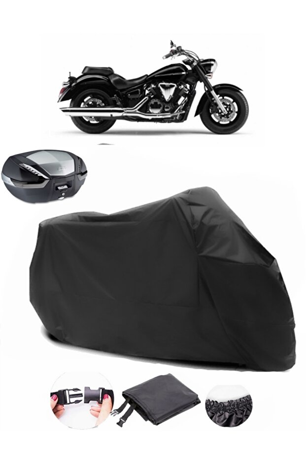 Yamaha XVS 1300 A Rear Bag Compatible Black Motorcycle Cover Waterproof Durable Fabric
