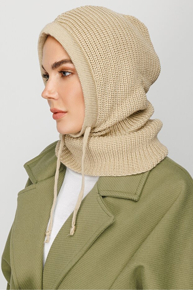 Bej Balaclava Triko Başlık - 3