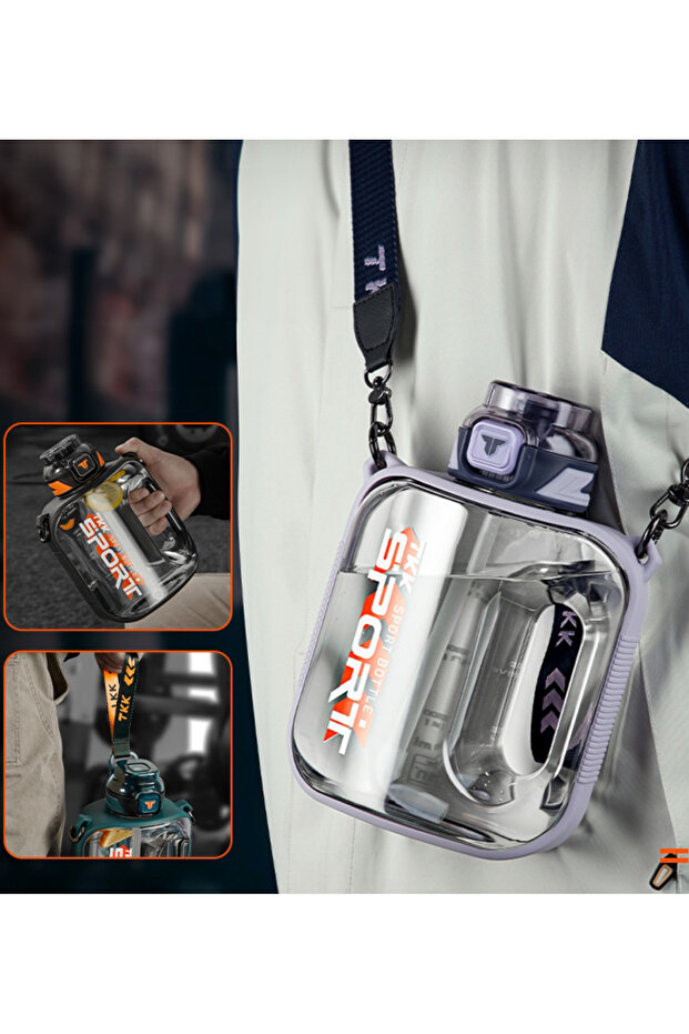 TKK 1600 ml Leakproof Tritan Sport Flask with Straw and Carrying Strap Suitable for Use Without Straw - 7