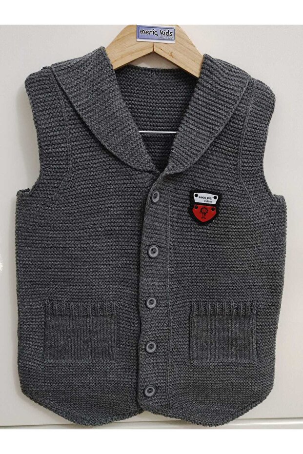 Baby Boy and Child Seasonal Crest Buttoned Ata Knitwear Vest