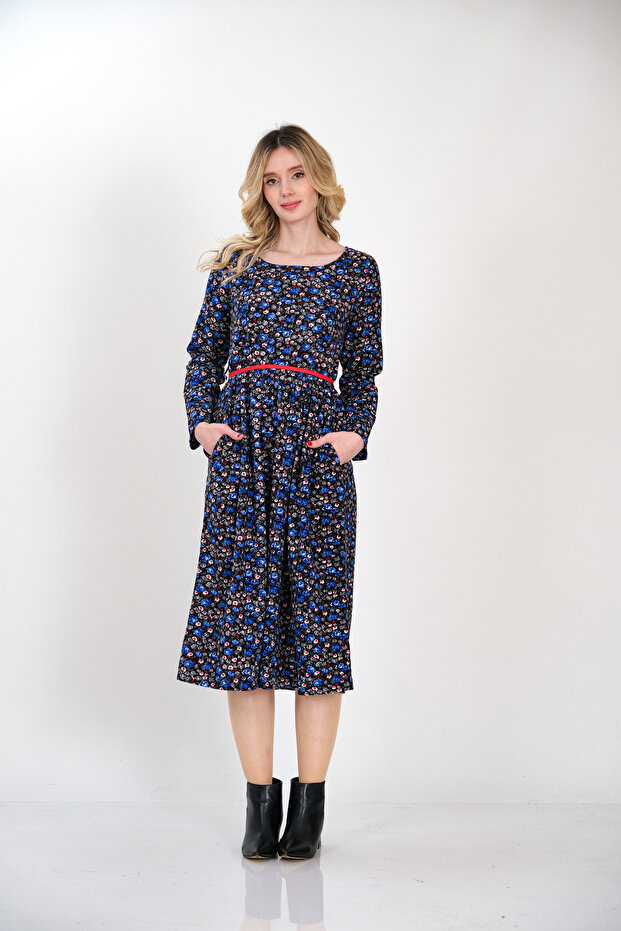 Mini Rose Print Midi Winter Dress from Divitin Flannel