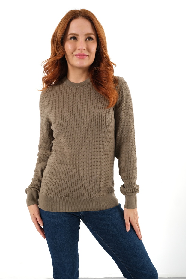 Mink 100% Organic Cotton Crew Neck Hair Braided Knitwear Sweater Knitted Blouse