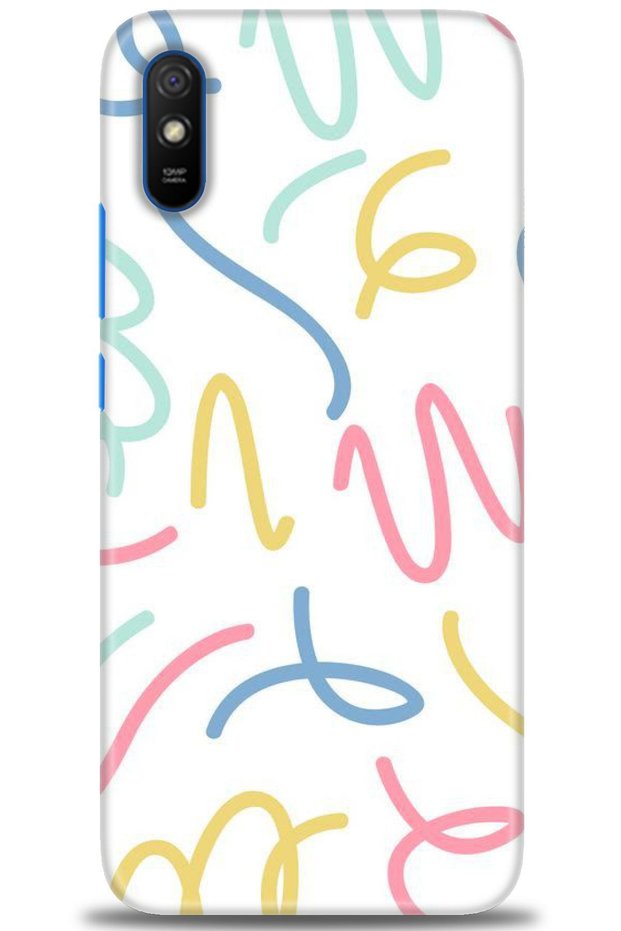 غلاف هاتف Xiaomi Redmi 9A مطبوع عالي الدقة - خطوط ملونة + واقي شاشة كامل