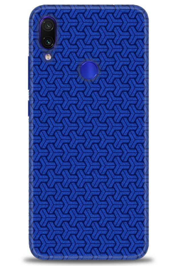 حافظة هاتف Xiaomi Redmi Note 7 مطبوعة بدقة HD - نسيج أزرق + واقي شاشة كامل