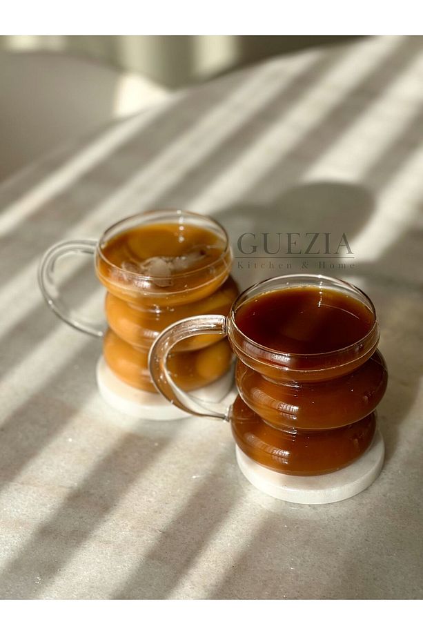 Kulplu Asimetrik Şerit Stil İskandinav Bardak | Kahve Ve Sunum Kokteyl Bardağı | 450 ML | 2 ADET - 3