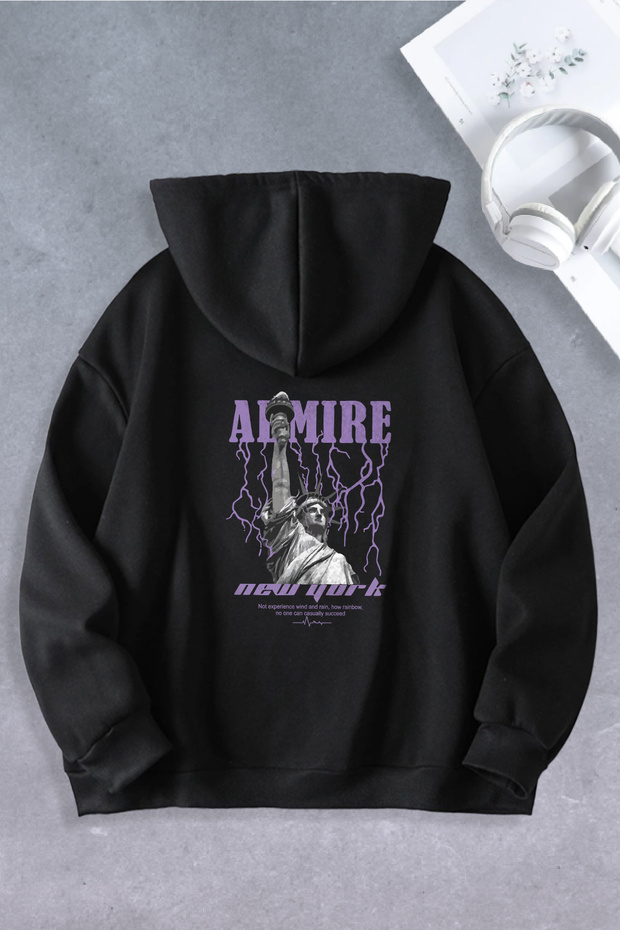 Nevermind Unisex Women's Men's Newyork Lightning Model Oversize Sweatshirt 2 Yarn Black