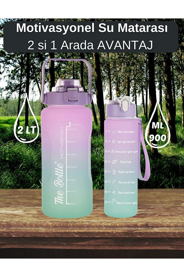The Bottle Motivasyonel 2li Su Matarası Su Şişesi Suluk 2lt 750ml Yavrulu Tritan Su Şişesi Suluk - 4