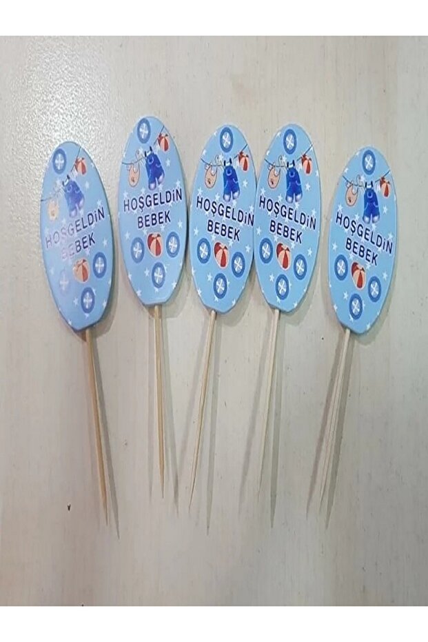 20'S WELCOME BABY WRITTEN OVAL SHAPE PARTY TOOTHPICK BLUE