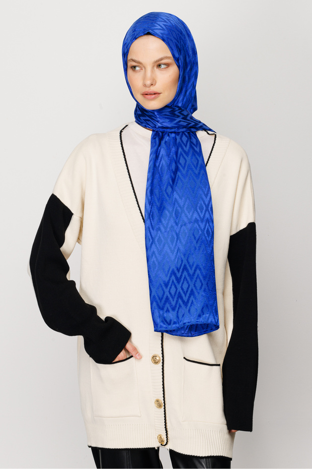 Tile Pattern Shiny Jacquard Shawl - 4