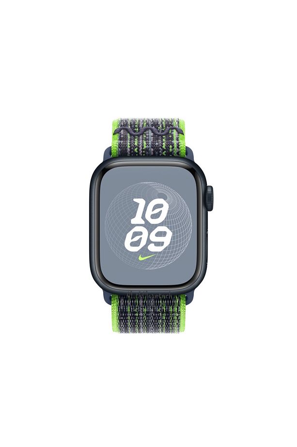 Apple Watch Series 9 GBS 45mm Uyumlu Nike Spor Loop Kordon Naylon Hasır Örgü -Berrak Yeşil Mavi - 2