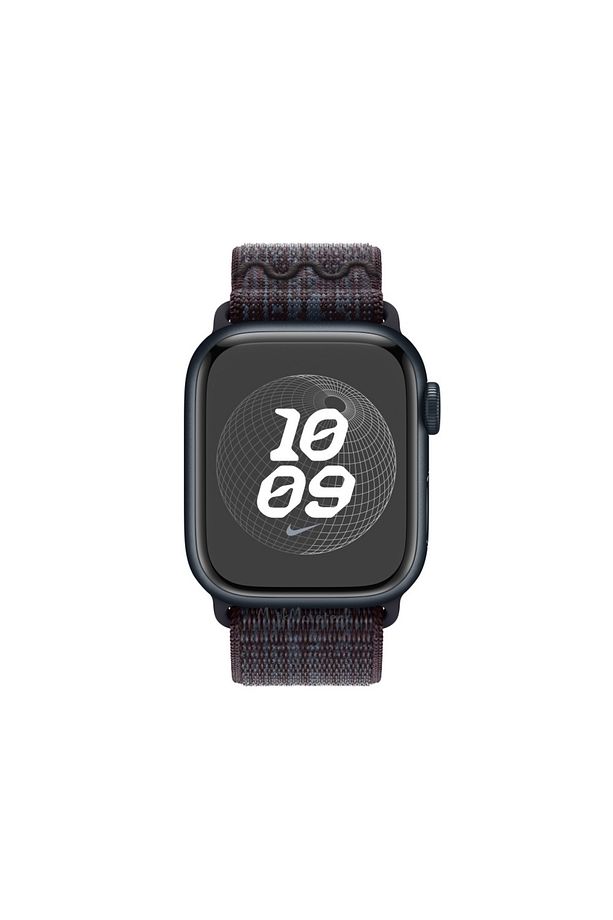 Apple Watch Series 9 GBS 41mm Uyumlu Nike Spor Loop Kordon Naylon Hasır Örgü - Siyah Mavi - 2