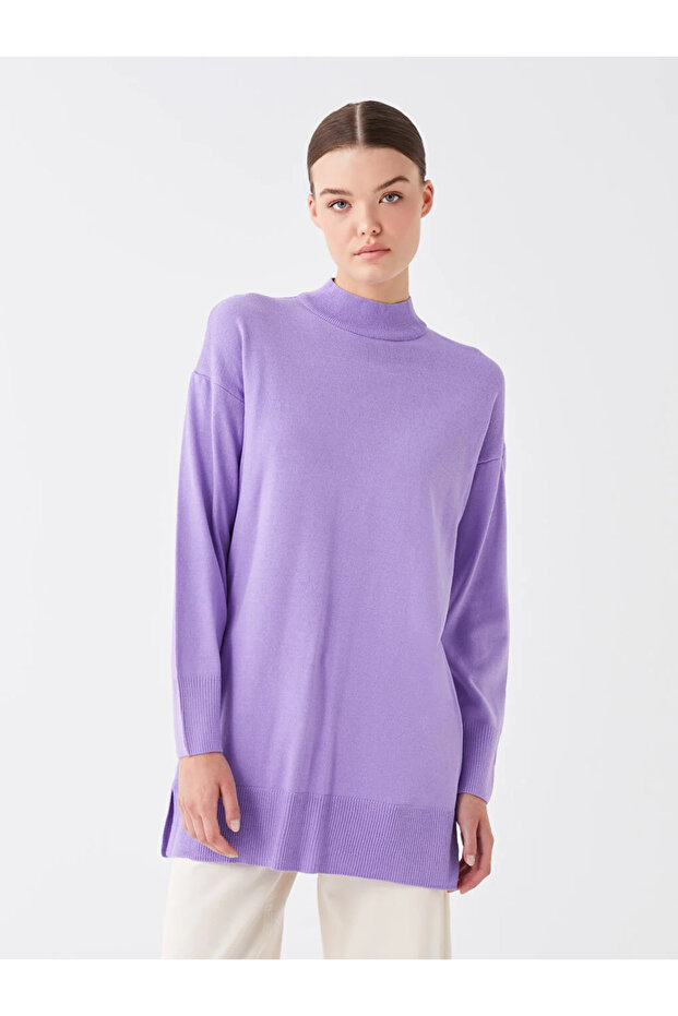 Half Turtleneck Plain Long Sleeve Women's Knitwear Tunic (W3)