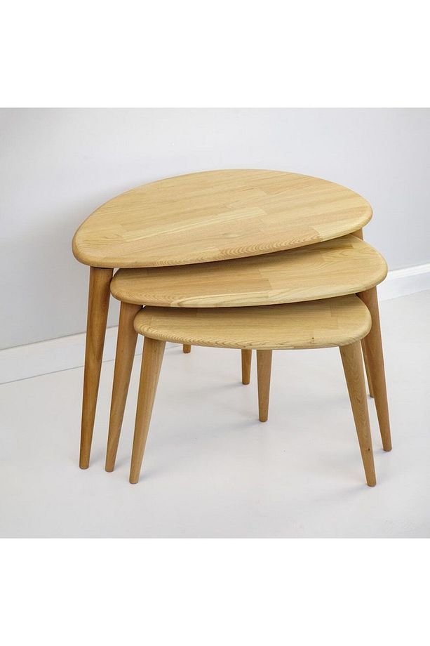 Ercol Style Masif Gerçek Kestane Ağacı Zigon Orta Sehpa Takımı, Oturma Odası Mobilya, Zigon 3^lü Set - 1