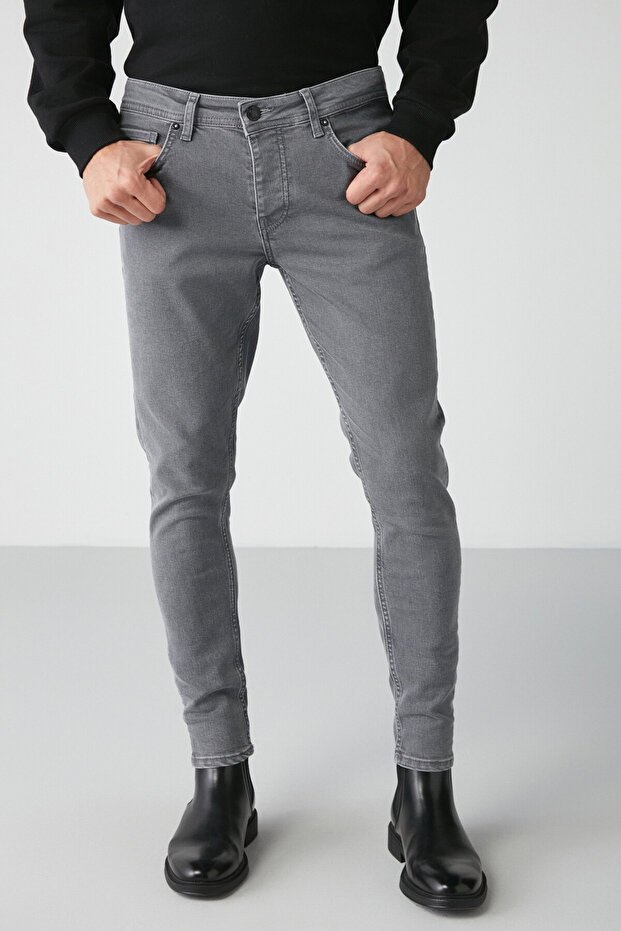Johen Men's Ripped Skinny Molded Thick Textured Stretchy Gray Jeans