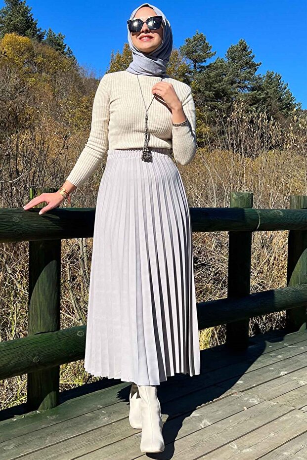 Minel Gri Plise Etek - 2