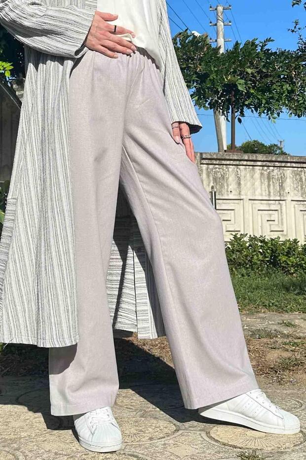 Gri Keten Pantolon - 1