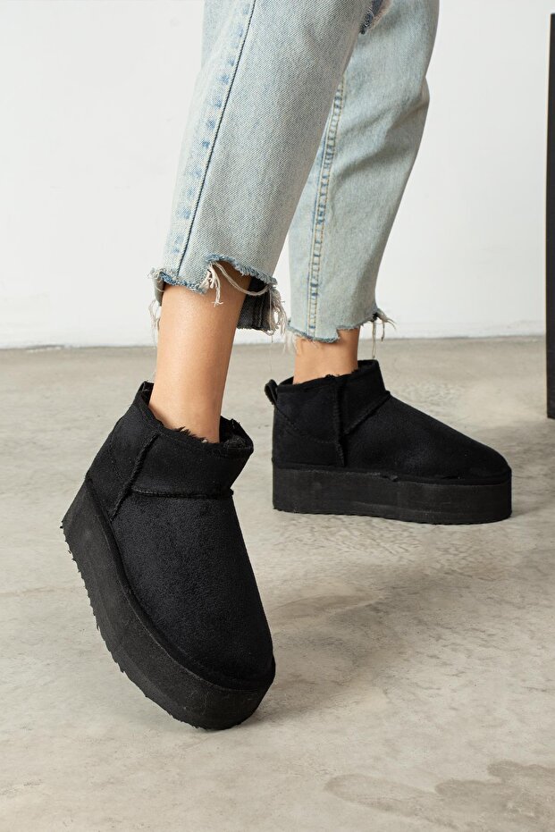 Kalın Tabanlı Içi Tüylü Mini Kadın Bot - 2