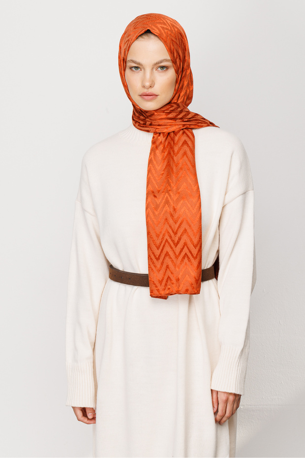 Shiny Jacquard Zigzag Patterned Shawl - 5