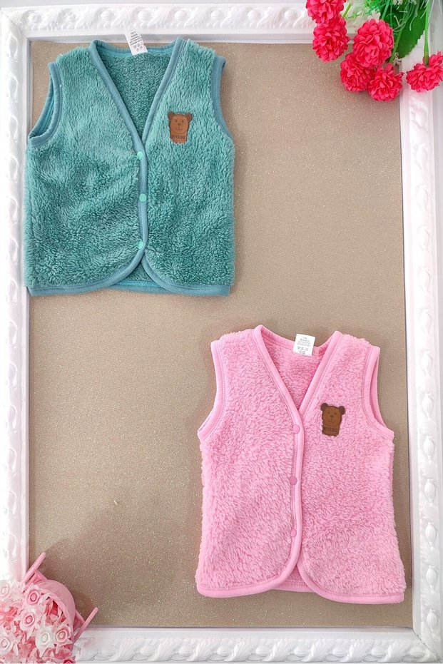 Baby Girl, 2-Piece Baby Plush Vest with Honey Star Front Snaps, Teddy Bear Emblem, Welsoft
