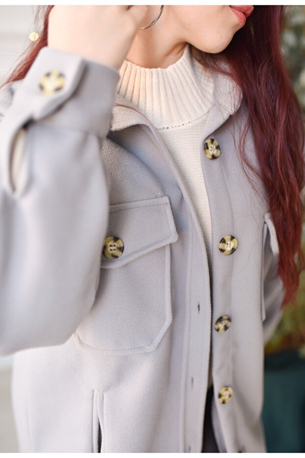 Çift Cepli Oversize Gömlek Ceket - 3