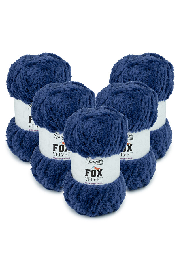 Fox Velvet 5-Piece Dark Blue Velvet Hand Knitting Yarn