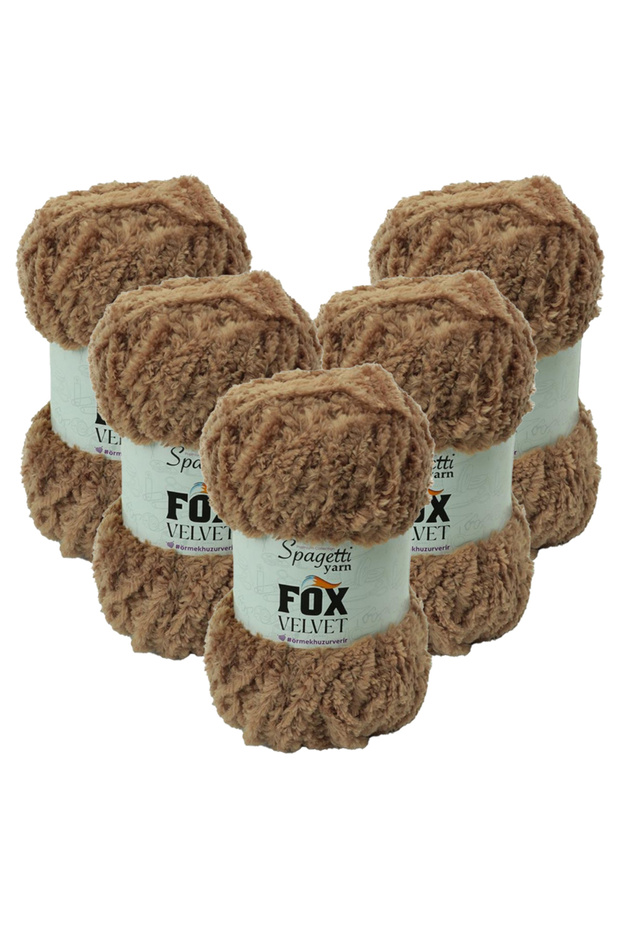 Fox Velvet 5-Piece Dark Beige Velvet Hand Knitting Yarn