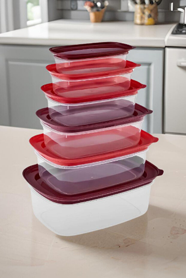 Set of 6 Red Storage Containers - Rectangular Containers - 1