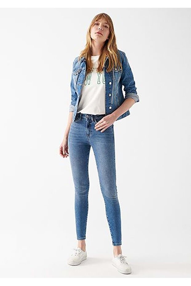 Serenay Shaded Blue Gold Shape Jean Trousers Blue