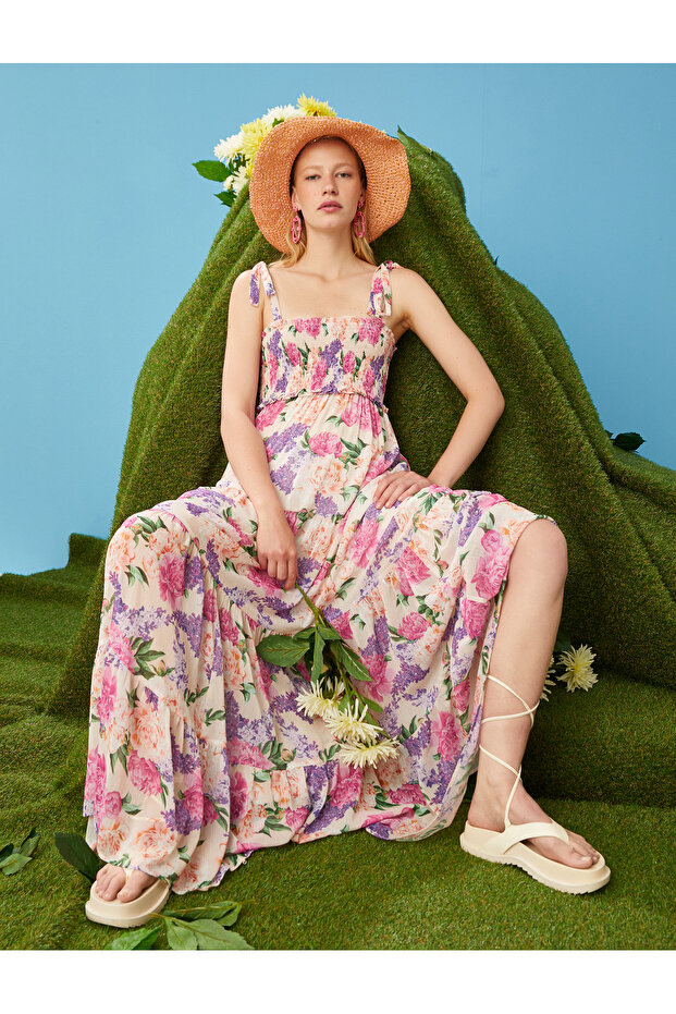 Floral Long Dress with Gipe Detail