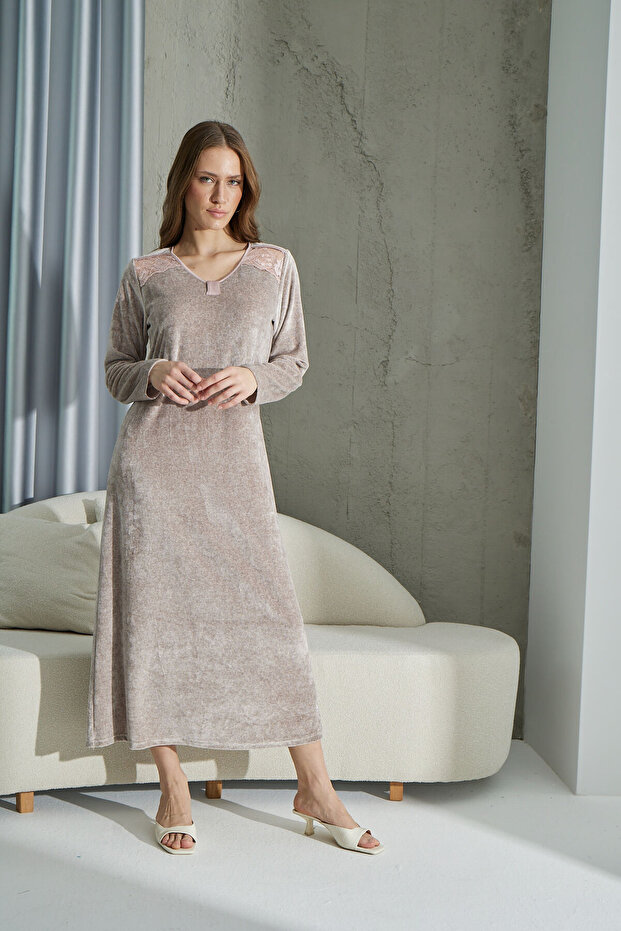 15203 KADİFE UZUN ELBİSE - 1