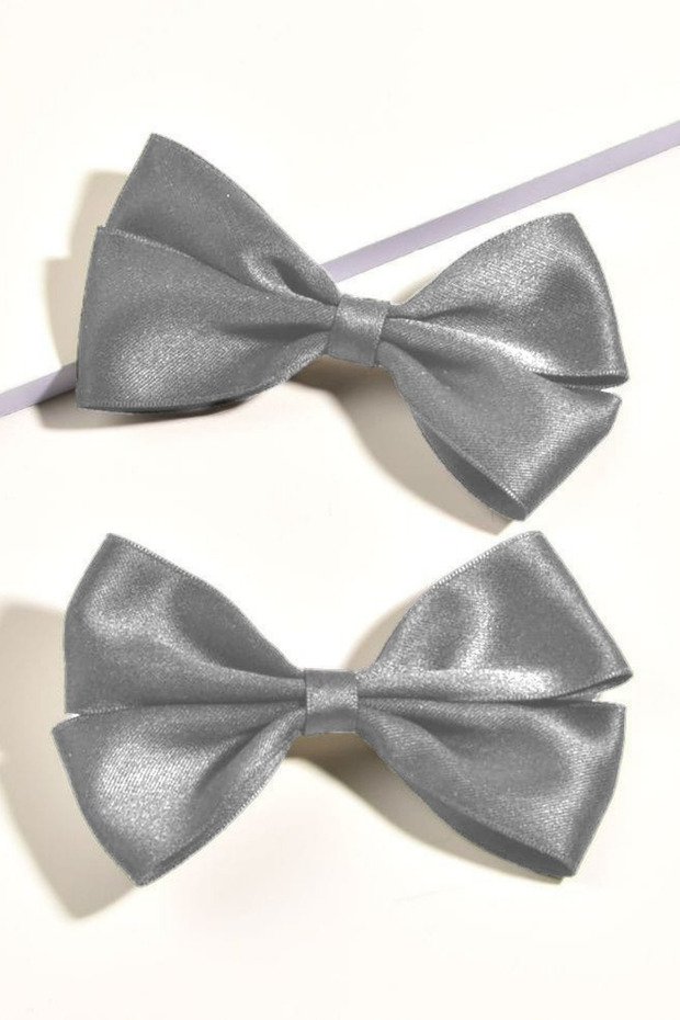 2 Pieces Gray Satin Bow Model Collet Buckle Clip Buckle