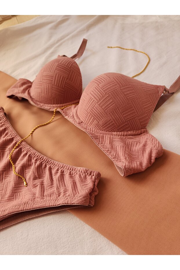 Basic Knit Patterned Light Support Bra Set - 5