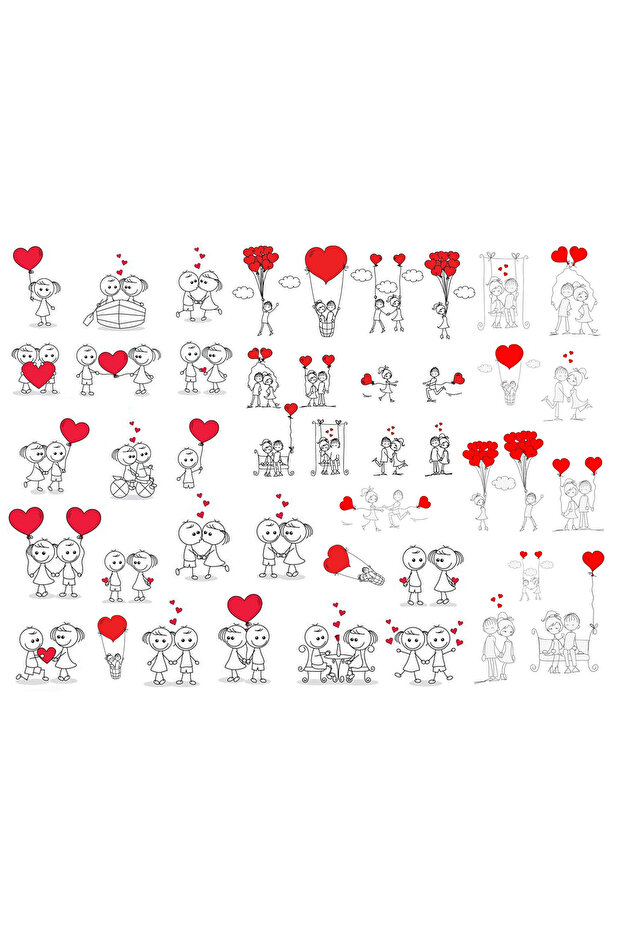 Love Themed Sticker Set with Cartoon Characters (21x30 cm 1 set)
