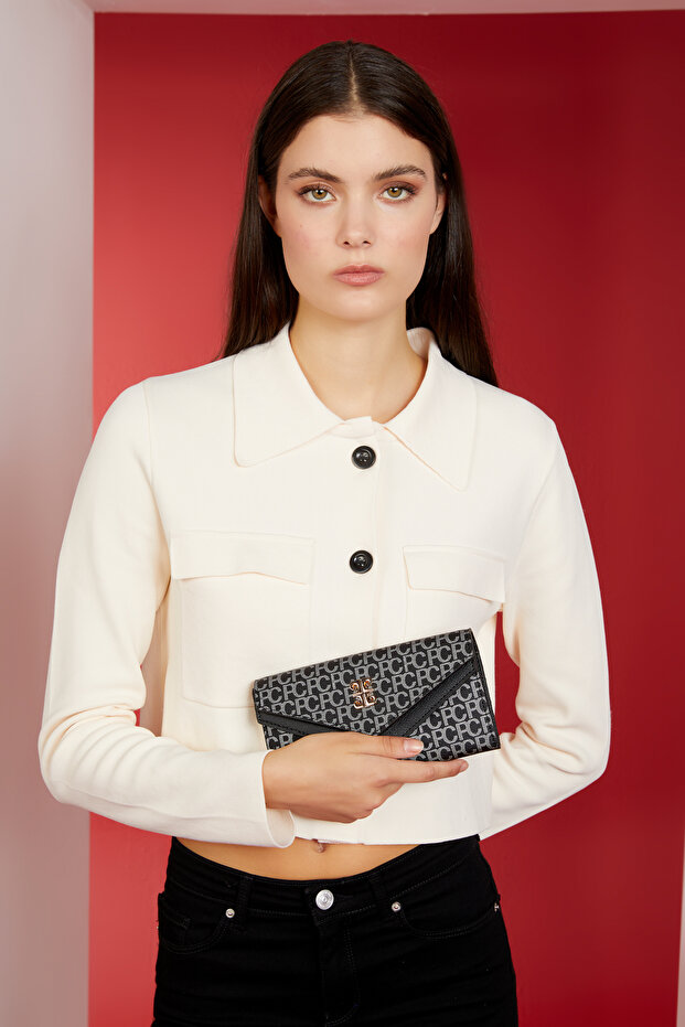 Small Alphabet Black Women's Portfolio & Clutch Bag 06PO23K1419