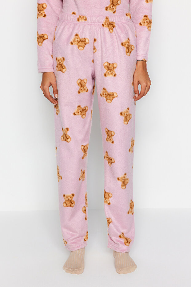 Pembe Polar Ayıcıklı Kışlık Örme Pijama Takımı THMAW24PT00272 - 6