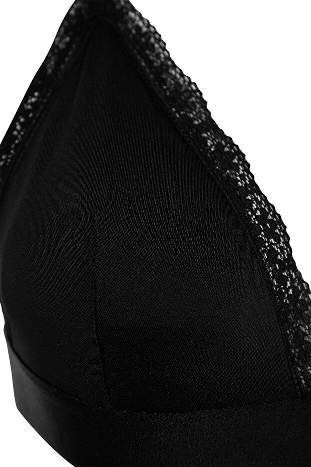 Siyah Micro Dantelli İp Askılı Dolgusuz Balensiz Kaplı Üçgen Örme Sütyen THMAW24SU00011 - 8
